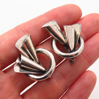 925 Sterling Silver Vintage Monet Modernist Design Clip On Earrings