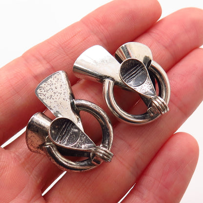 925 Sterling Silver Vintage Monet Modernist Design Clip On Earrings