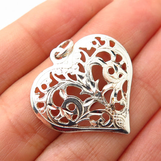 925 Sterling Silver Cutout Ornate Heart Design Pendant