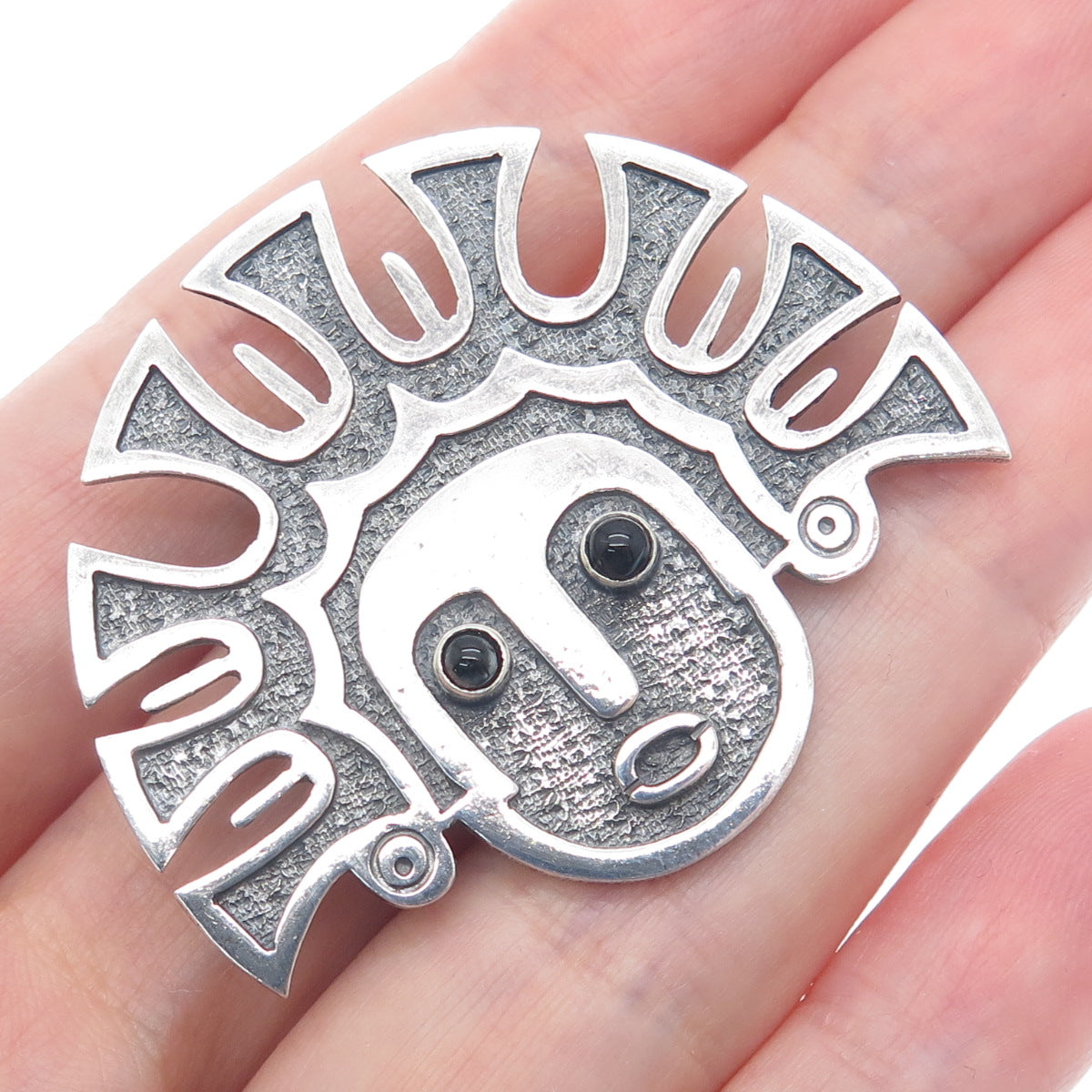 925 Sterling Silver Vintage Ecuador Tribal Goddess Oxidized Pin Pendant
