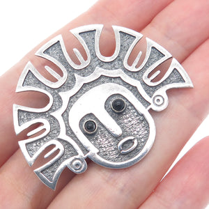 925 Sterling Silver Vintage Ecuador Tribal Goddess Oxidized Pin Pendant
