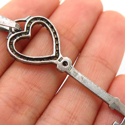 925 Sterling Silver C Z Heart Key Design Pendant