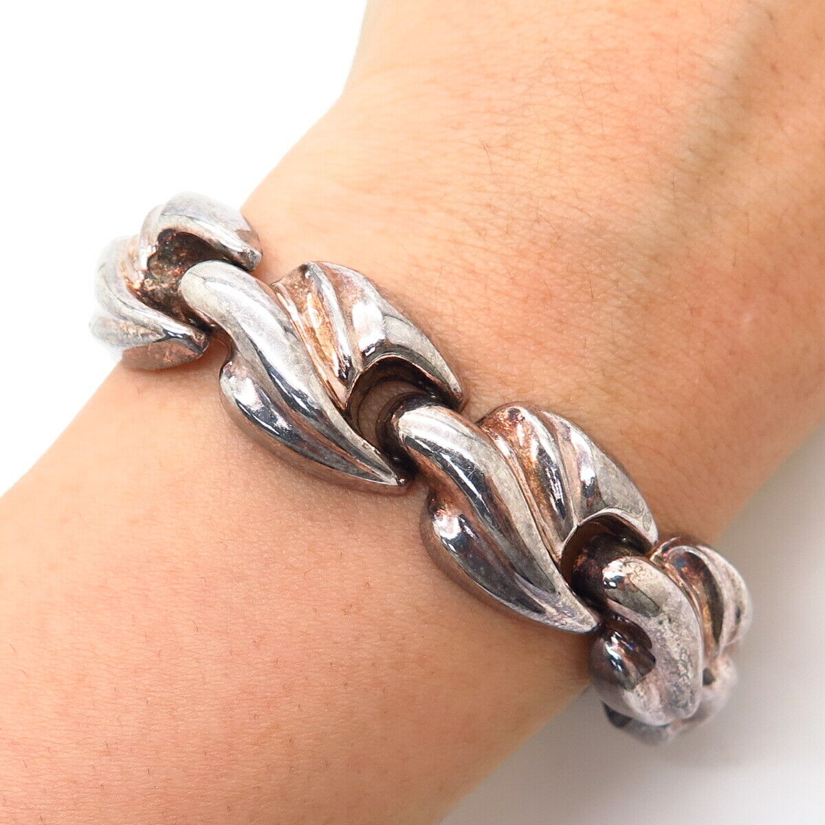 925 Sterling Silver Italy Hollow Fancy Link Bracelet 7.5"