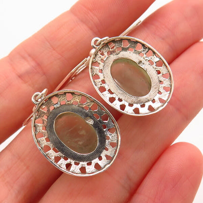 925 Sterling Silver Real Prasiolite Gemstone Dangling Earrings