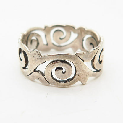 925 Sterling Silver Cutout Swirl Design Ring Size 8.5