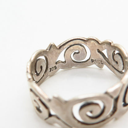 925 Sterling Silver Cutout Swirl Design Ring Size 8.5