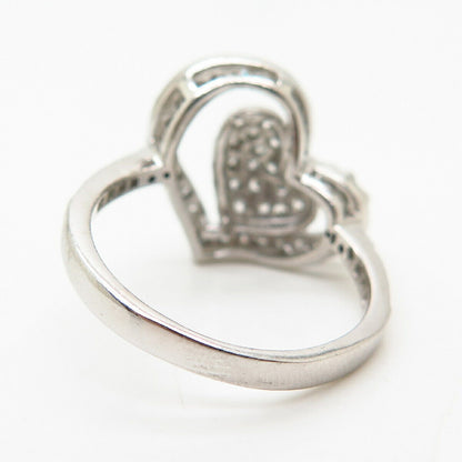 925 Sterling Silver C Z Openwork Double Heart Design Ring Size 8.75