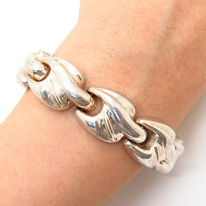 925 Sterling Silver Italy Wide Hollow Modernist Design Link Bracelet 7.5"