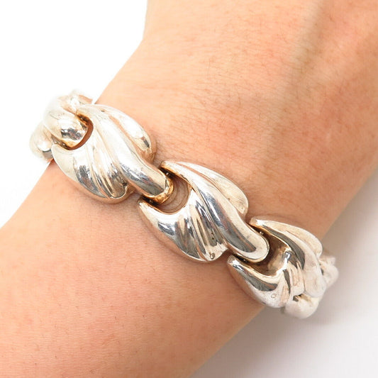 925 Sterling Silver Italy Wide Hollow Modernist Design Link Bracelet 7.5"