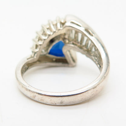 925 Sterling Silver White & Blue C Z Bypass Ring Size 7