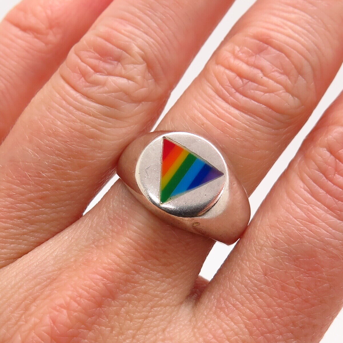 925 Sterling Silver Rainbow Enamel "Happy Pride" Signet Ring