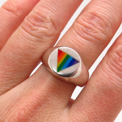 925 Sterling Silver Rainbow Enamel "Happy Pride" Signet Ring