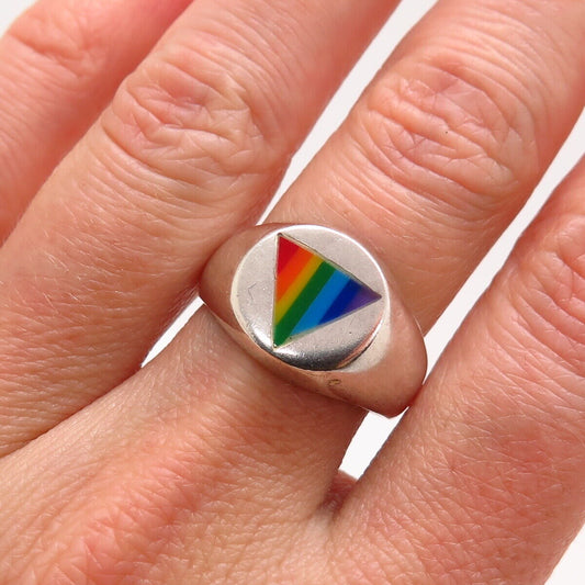 925 Sterling Silver Rainbow Enamel "Happy Pride" Signet Ring