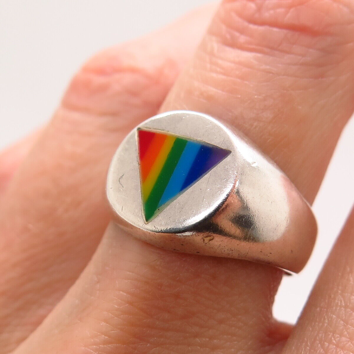 925 Sterling Silver Rainbow Enamel "Happy Pride" Signet Ring
