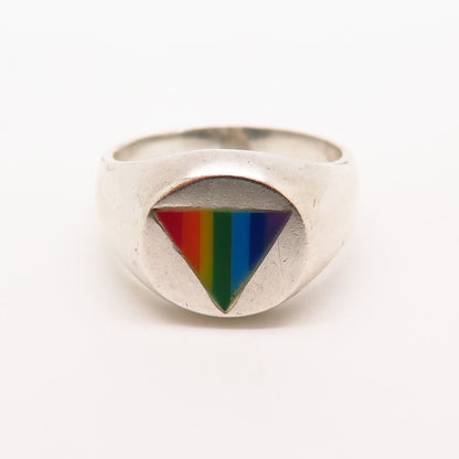 925 Sterling Silver Rainbow Enamel "Happy Pride" Signet Ring