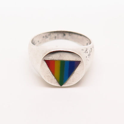 925 Sterling Silver Rainbow Enamel "Happy Pride" Signet Ring