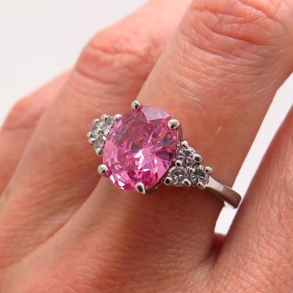 925 Sterling Silver White & Morganite-Tone C Z Ring Size 7