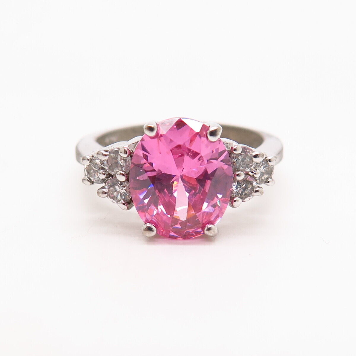 925 Sterling Silver White & Morganite-Tone C Z Ring Size 7