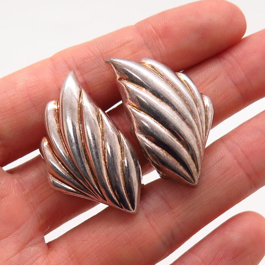 925 Sterling Silver Italy Leaf Design Hollow Clip On Earrings