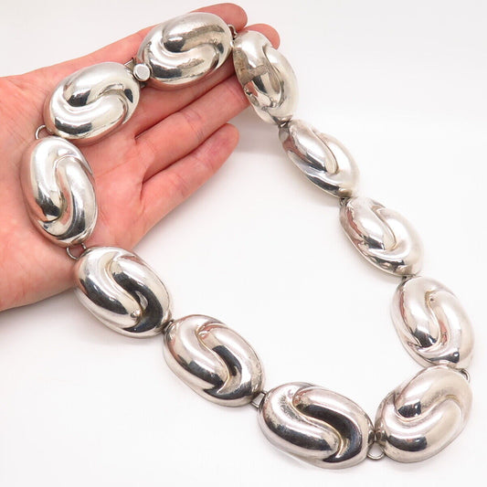 925 Sterling Silver Vintage Mexico Modernist Statement Chain Necklace 19"