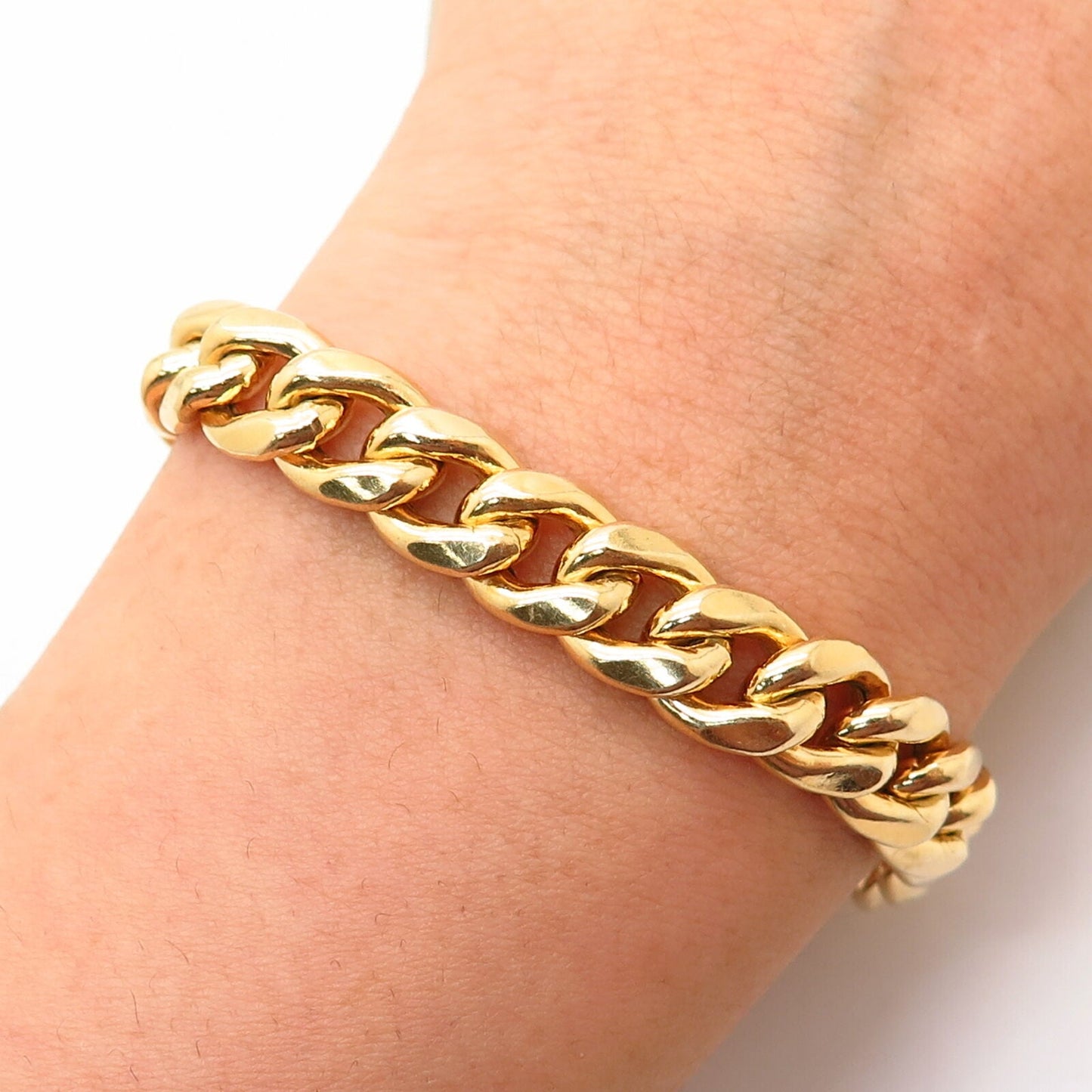 925 Sterling Silver Gold Plated Chunky Thick Cuban Link Bracelet 8.5"