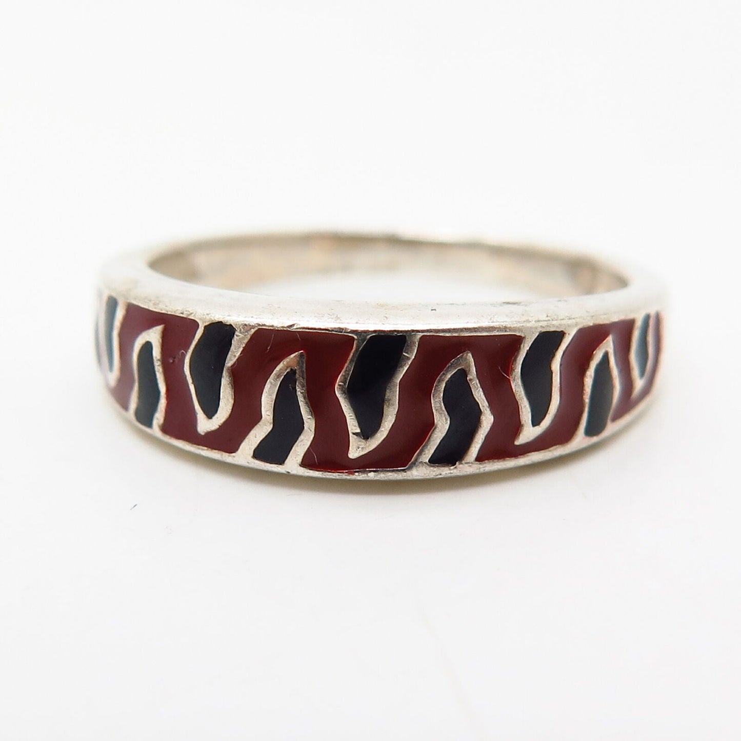 925 Sterling Silver Enamel Flames Design Ring