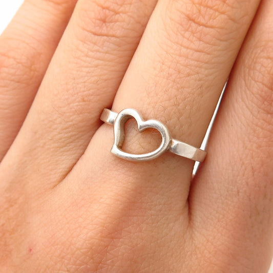 925 Sterling Silver Open Heart Design Ring Size 7 3/4