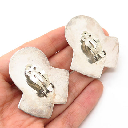 925 Sterling Silver Vintage Mexico Folded Ribbon Design Hollow Clip On Earrings