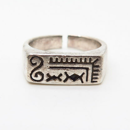 925 Sterling Silver Tribal Pattern Bar Ring Size 7