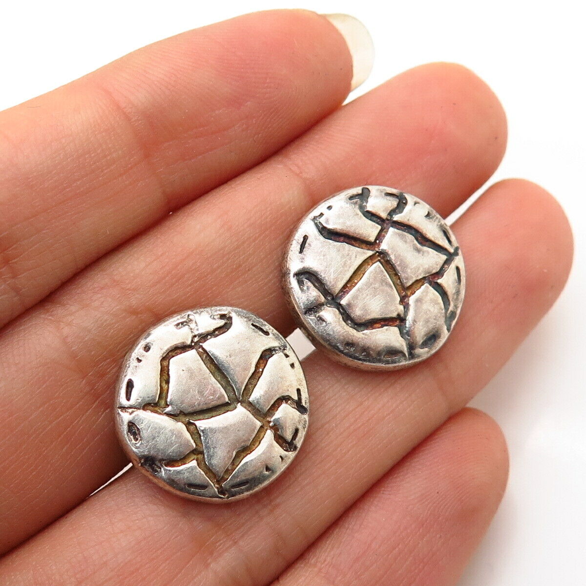 925 Sterling Silver Textured Round Design Cufflinks