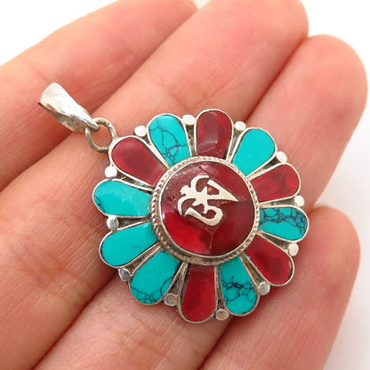 925 Sterling Silver Turquoise Gem & Enamel US Navy Pendant