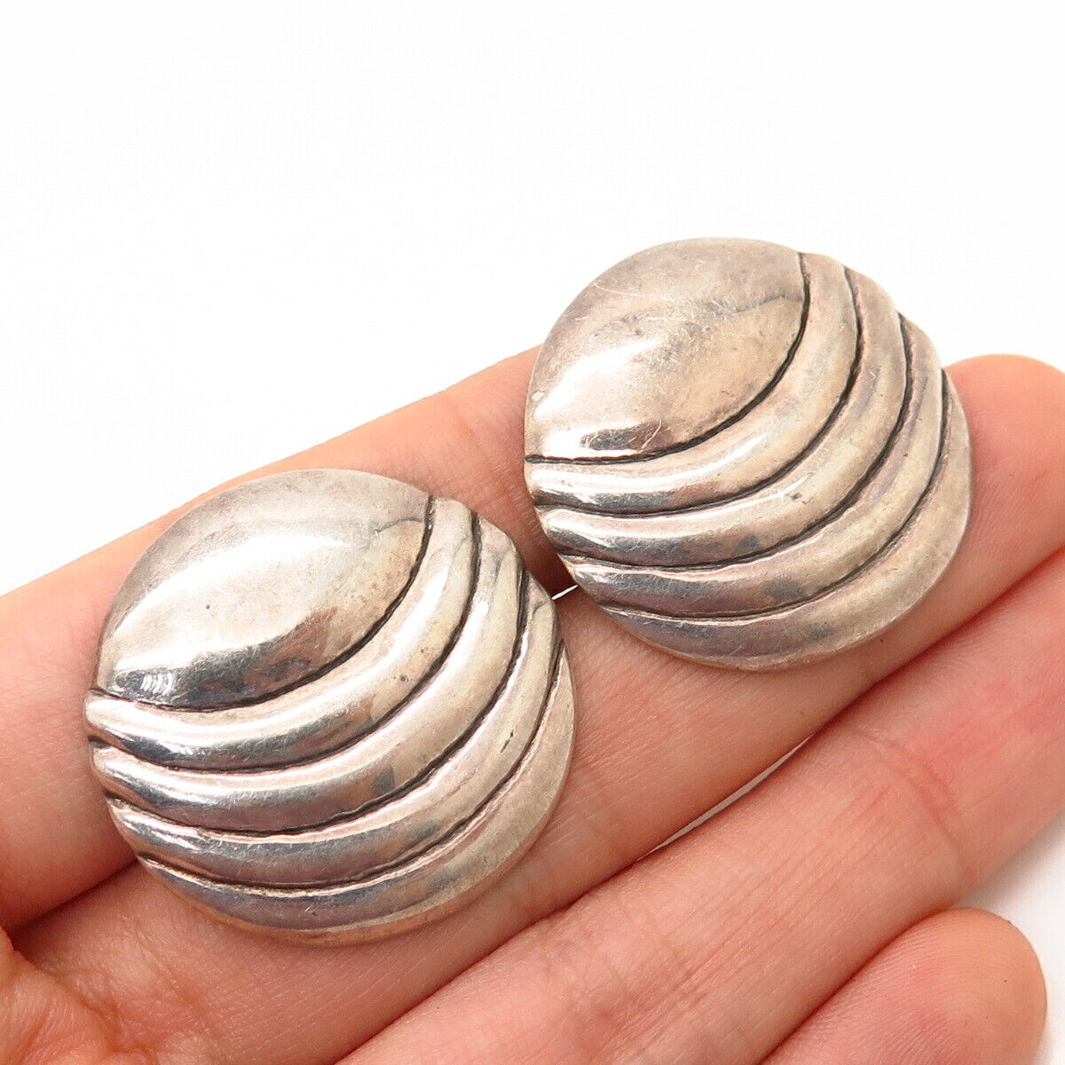 925 Sterling Silver Wrinkled Disc Design Earrings