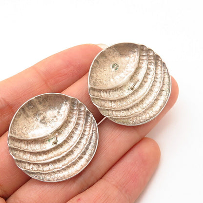 925 Sterling Silver Wrinkled Disc Design Earrings