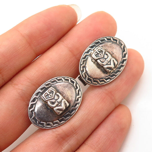 900 Silver Vintage Tribal Design Oval Cufflinks