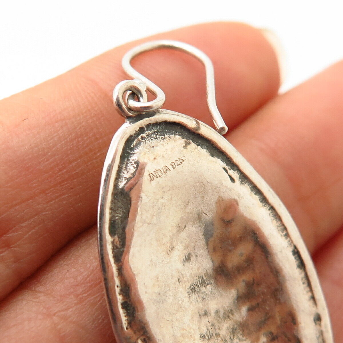 925 Sterling Silver 2-Tone Wrinkled Oval Design Dangling Earrings