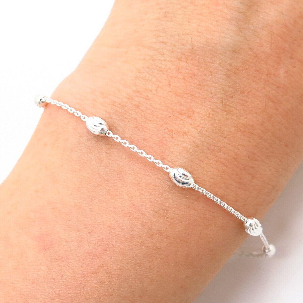 925 Sterling Silver Italy Bead By The Yard Link Anklet 10"