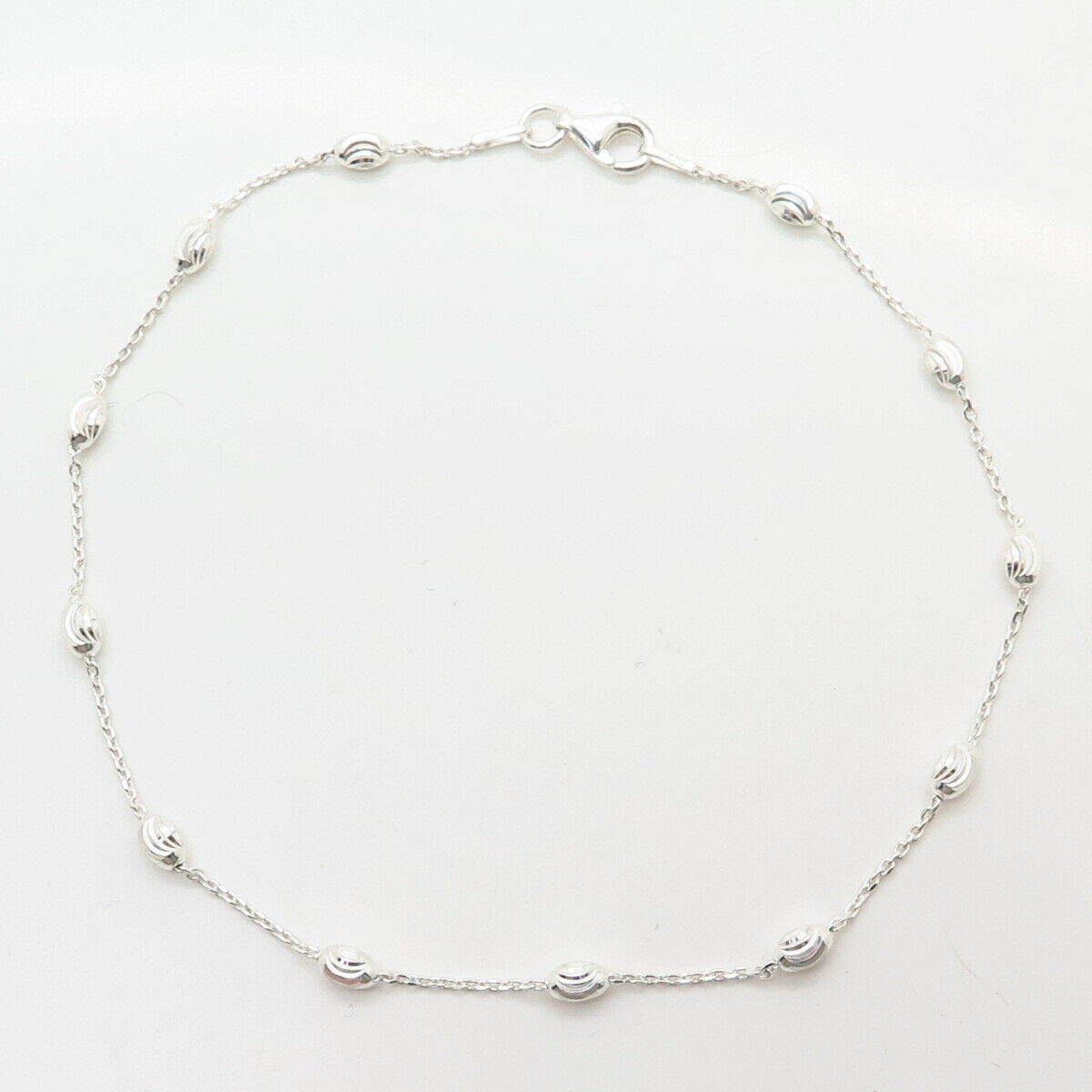 925 Sterling Silver Italy Bead By The Yard Link Anklet 10"
