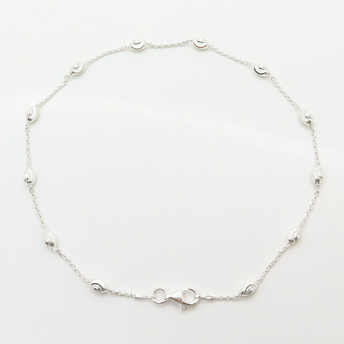 925 Sterling Silver Italy Bead By The Yard Link Anklet 10"