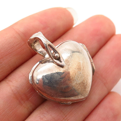 925 Sterling Silver Real Marcasite Gem & C Z Puffy Heart Locket Pendant