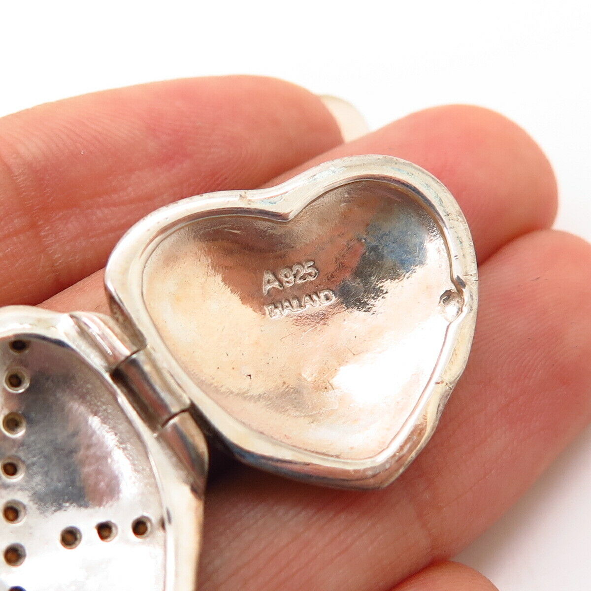 925 Sterling Silver Real Marcasite Gem & C Z Puffy Heart Locket Pendant