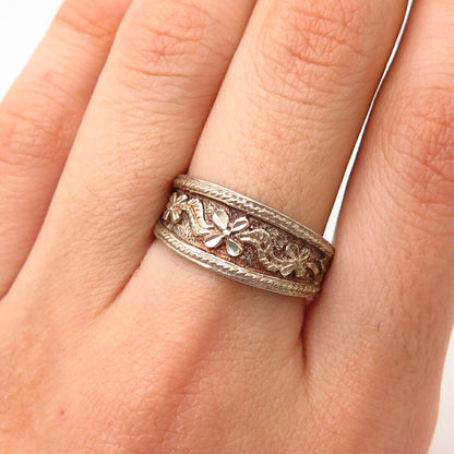 925 Sterling Silver Ornate Floral Design Ring Size 8 3/4