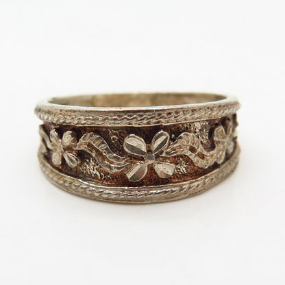 925 Sterling Silver Ornate Floral Design Ring Size 8 3/4