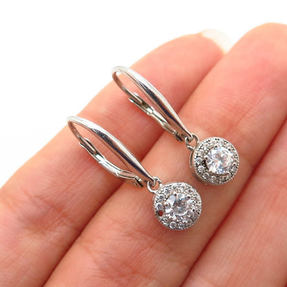 925 Sterling Silver C Z Round Design Dangling Earrings