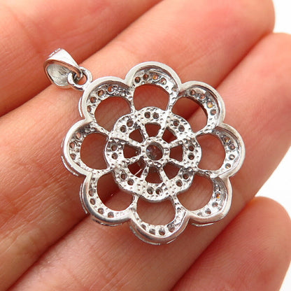 925 Sterling Silver C Z Floral Design Pendant