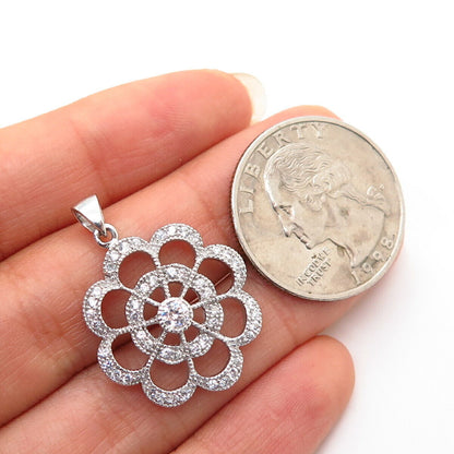 925 Sterling Silver C Z Floral Design Pendant