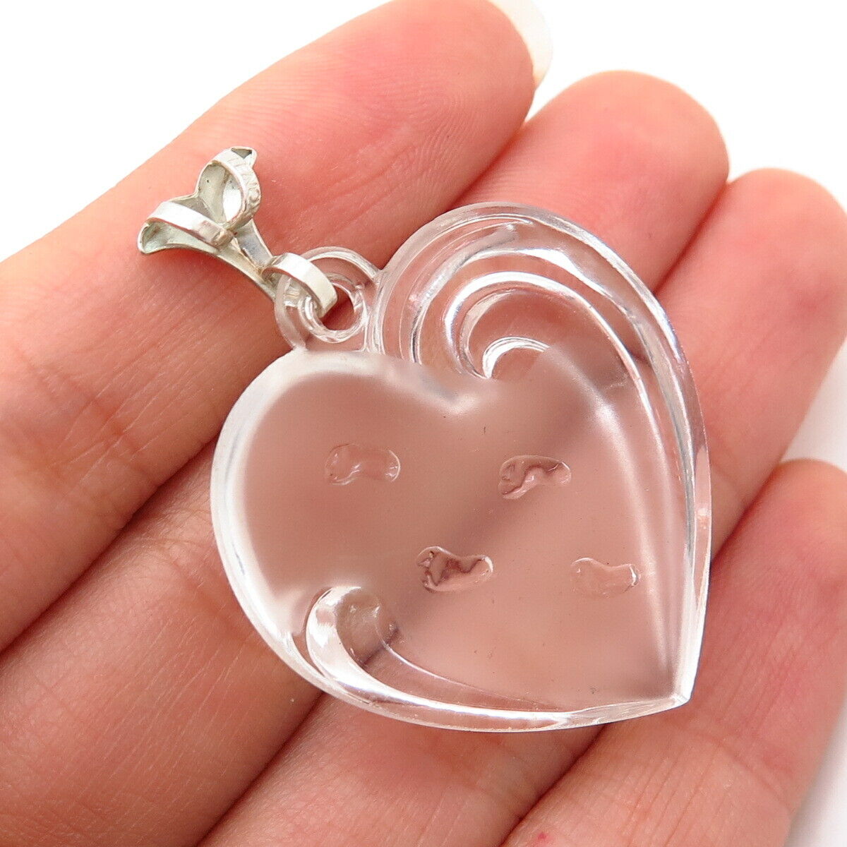 925 Sterling Silver Lenox Glass Footprint Design Heart Pendant