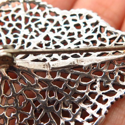 925 Sterling Silver Vintage Ornate Leaf Design Pin Brooch / Pendant