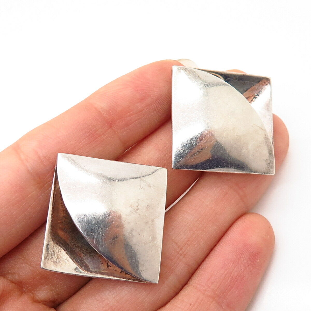 925 Sterling Silver Vintage Mexico Modernist Rhombus Design Earrings