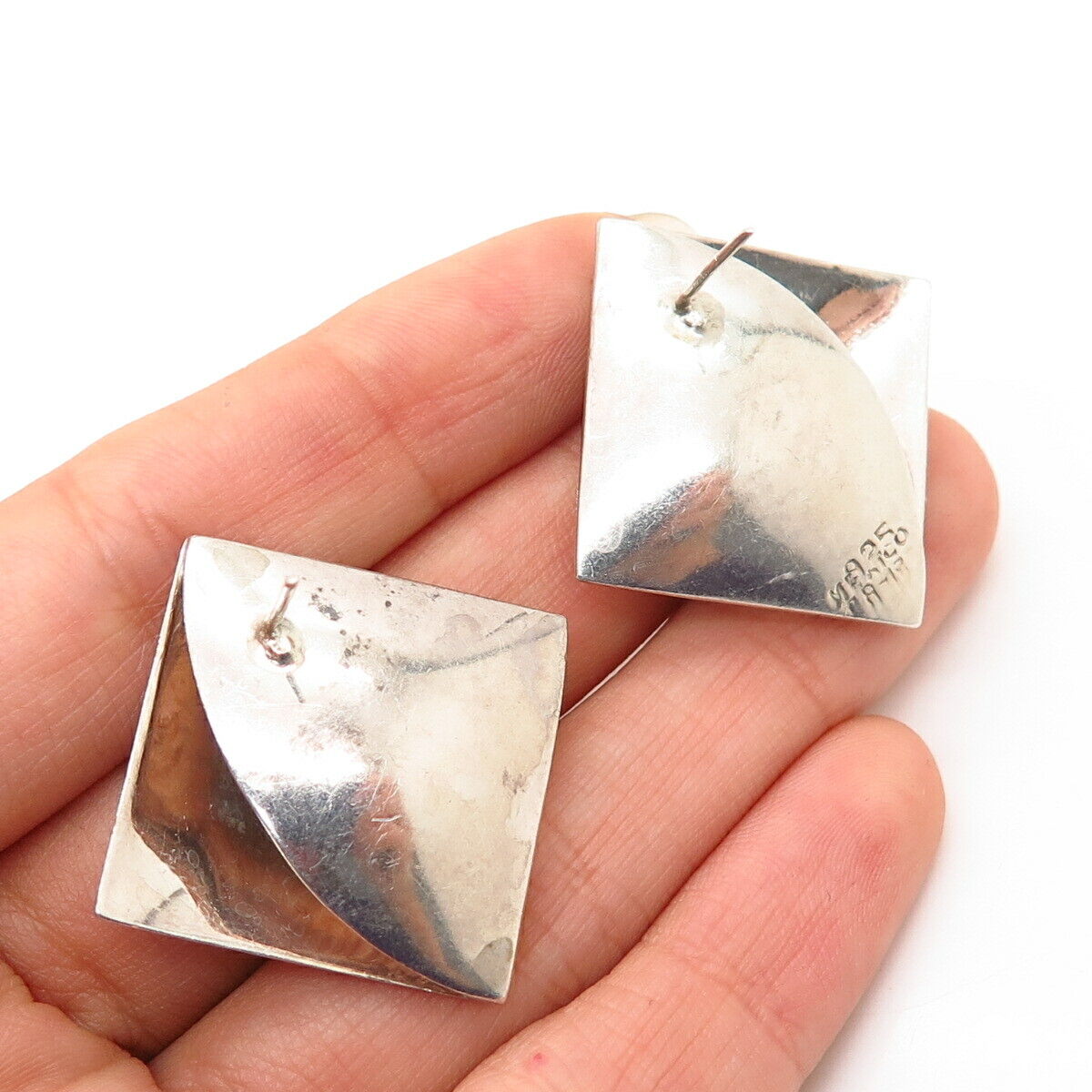 925 Sterling Silver Vintage Mexico Modernist Rhombus Design Earrings