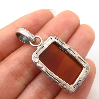 925 Sterling Silver Real Agate Gemstone Rectangle Design Pendant